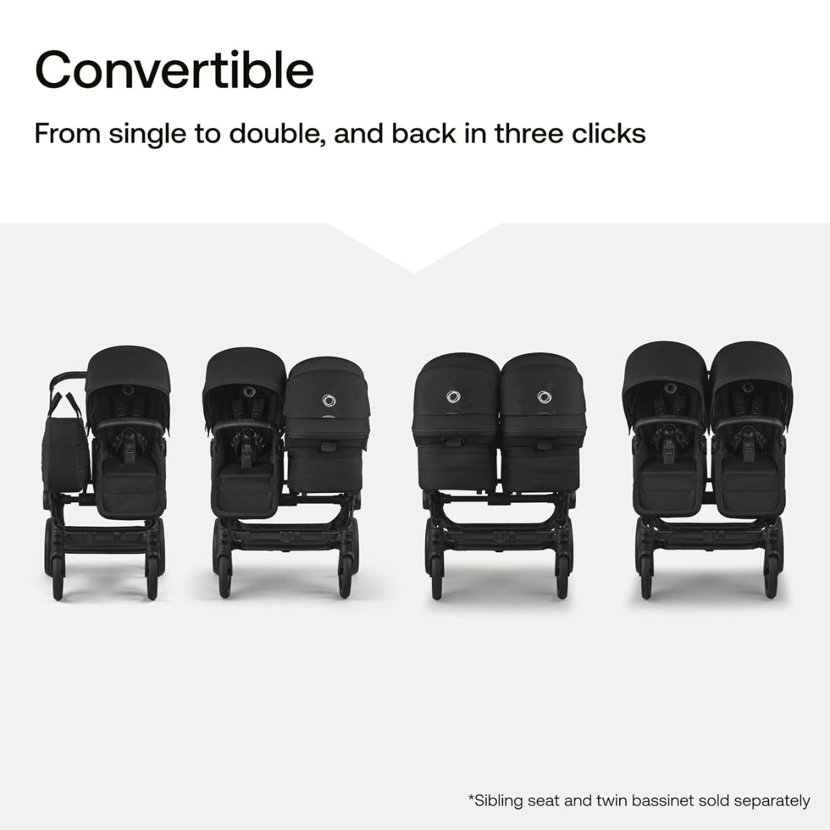 Bugaboo Donkey 6 Complete Single-to-Double Stroller - Black / Deep Indigo - Convertible Design That Grows With Your Family